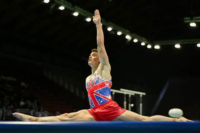 Britain's Luke Whitehouse competes on the floor exercise during the Men's Finals event at the Artistic Gymnastics European Championships, in Rimini (Picture: GABRIEL BOUYS/AFP via Getty Images)