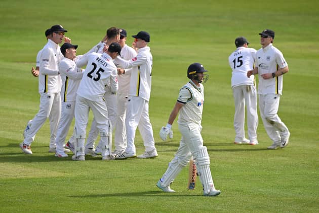 Yorkshire could have declared when Joe Root - seen walking off after his first innings dismissal - was out in the visitors’ second innings. Photo by Dan Mullan/Getty Images.