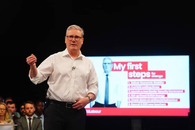Labour Party leader Sir Keir Starmer speaks during his visit to the Backstage Centre, Purfleet, for the launch of Labour's doorstep offer to voters ahead of the general election. Picture: Victoria Jones/PA Wire