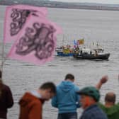 Fishing crews stage a protest in Teesport, Middlesbrough, near the mouth of the River Tees, last year, demanding a new investigation into the mass deaths of crabs and lobsters in the area. PIC: Owen Humphreys/PA Wire