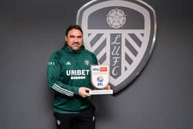 Leeds United boss Daniel Farke, with his Championship manager of the month award for January. Picture courtesy of Sky Bet.