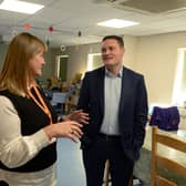 Shadow secretary of State for Health and Social Care Wes Streeting is shown around Bluebell Wood Children's Hospice by regional fundraising manager Ruth Wallbank.