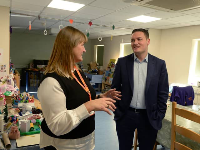 Shadow secretary of State for Health and Social Care Wes Streeting is shown around Bluebell Wood Children's Hospice by regional fundraising manager Ruth Wallbank.