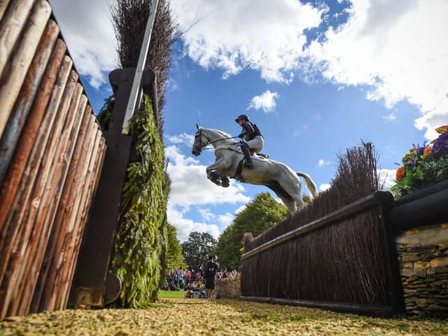 Holly Richardson riding Ballyneety Silver Service during the cross country phase of the Defender Burghley Horse Trials.
