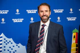 FRANKFURT AM MAIN, GERMANY - OCTOBER 09: Gareth Southgate, Head Coach of England arrives ahead of the UEFA EURO 2024 qualifying round draw at Messe Frankfurt on October 09, 2022 in Frankfurt am Main, Germany. (Photo by Thomas Lohnes/Getty Images)