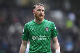 Rotherham United keeper Viktor Johansson during the Sky Bet Championship match at Preston North End in March. He is expected to complete a move to Stoke City shortly. Photo by Ben Roberts Photo/Getty Images.