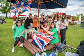 The Wood Hartley and Sykes families celebrate the King's Coronation at a community event, ‘A Right Royal Day Out’ held at Pontefract Castle  photographed for The Yorkshire Post by Tony Johnson. 7th May 2023