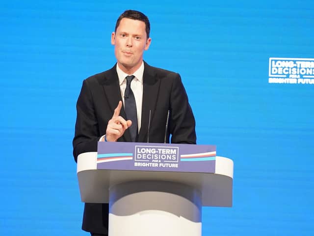 Justice Secretary Alex Chalk speaking during the Conservative Party annual conference in Manchester.