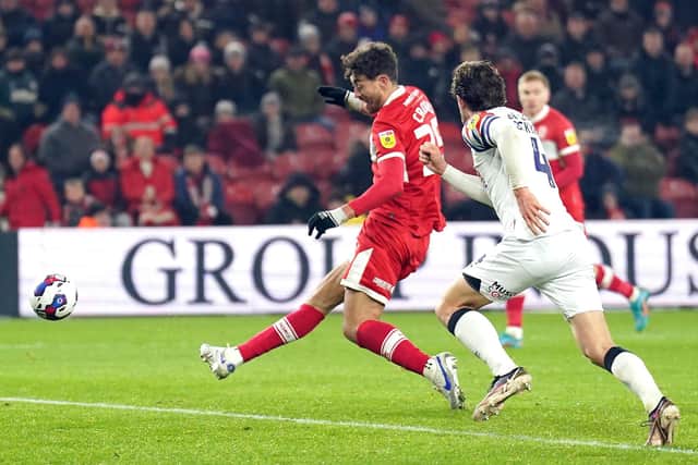 Middlesbrough's Matt Crooks scores his side's second goal of the game during the Sky Bet Championship match at the Riverside Stadium, Middlesbrough. Picture: Owen Humphreys/PA Wire.