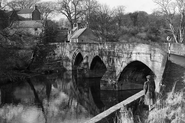 The Cramond Old Bridge over the River Almond pictured in February 1950.