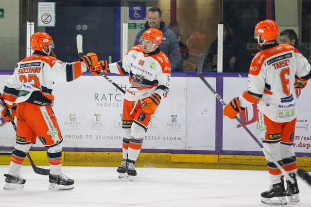 LEADING MAN: Marc-Olivier Vallerand enjoys playing against Manchester Storm the most for Sheffield Steelers, having scored four goals against them in five Challenge Cup games so far this season. PIcture: Mark Ferris/EIHL Media.