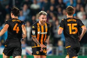 Second chance: Aaron Connelly celebrates his equaliser for Hull City against Coventry City on Friday night. (Picture: Bruce Rollinson)