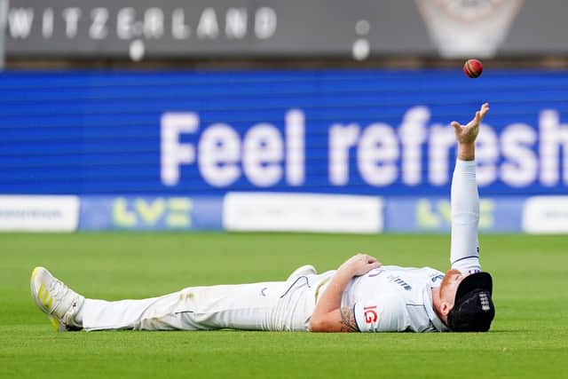CRUCIAL MOMENT: England's Ben Stokes reacts after dropping Australia's Nathan Lyon on day five at Edgbaston Picture: Mike Egerton/PA