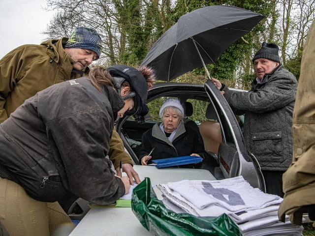 A participant enters the 505th Kiplingcotes Derby run on the Yorkshire Wolds near Market Weighton, the oldest horse race the world, photographed by Tony Johnson for The Yorkshire Post. 21th March 2024