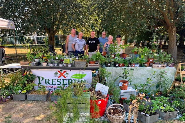 Members of the Preserve Littleworth Lane Fields campaign at a fundraising plant sale.