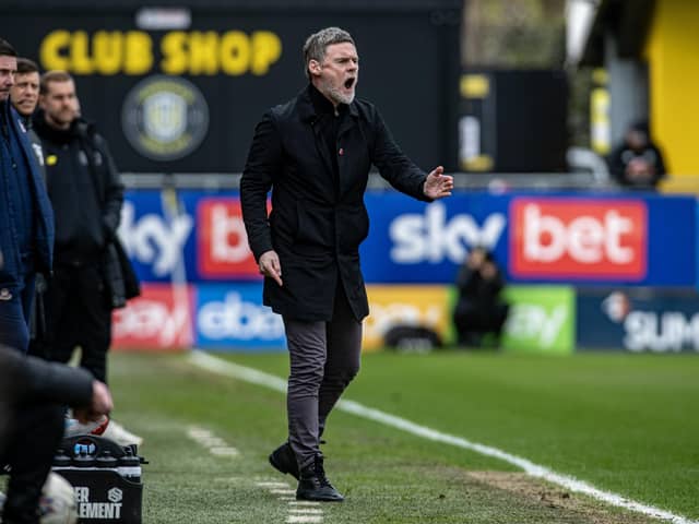 Bradford City head coach Graham Alexander barks out the orders in Saturday's League Two derby at Harrogate Town. Picture: Tony Johnson.