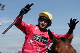 Dawn of a new era: Andrew Thornton, pictured celebrating the final win of his career in 2018, secured the biggest win of his career at the Cheltenham Gold Cup 20 years earlier. (Picture: Simon Cooper/PA Wire)