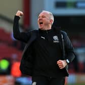 Rotherham United manager Matt Hamshaw celebrates at full-time following the recent derby win at Barnsley. Picture: Jonathan Gawthorpe