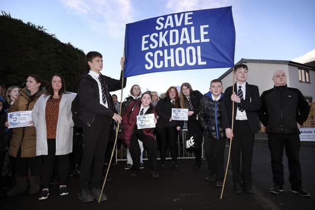 Protesting against the proposed closure of Eskdale School in Whitby..pic Richard Ponter
