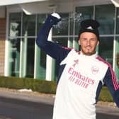 ST ALBANS, ENGLAND - DECEMBER 16: Ben White of Arsenal during a training session at London Colney on December 16, 2022 in St Albans, England. (Photo by Stuart MacFarlane/Arsenal FC via Getty Images)