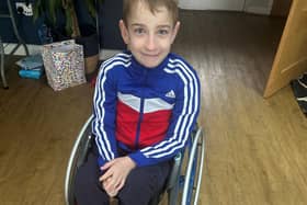 Bobby in his new wheelchair