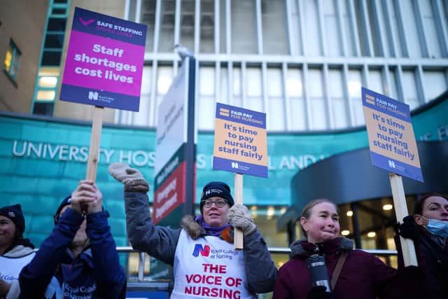 Members of the Royal College of Nursing (RCN) on the picket line. PIC: Ben Birchall/PA Wire