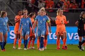 England's Millie Bright and Katie Zelem show their disappointment after conceding against the Netherlands in a 2-1 Nations League defeat on Tuesday Picture: Rene Nijhuis/PA