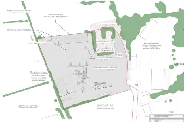 The latest version of the site plan for an asphalt plant proposed in the Catfoss industrial estate, off Catfoss Lane, Brandesburton, East Riding of Yorkshire.