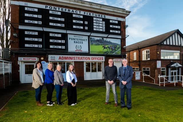 Pontefract Racecourse preparing for their first meeting of the year in April. Pictured
(left to right) Nicola Cawood, Accounts Manager, Carol Nickels, Adminstration Manager, Caroline Street, PA to Managing Director & Receptionists, Alexia Chesters, Marketing Executive, Richard Hammill, Chief Operation Officer and Clerk of the Course, and Norman Gundill, MBE, Managing Director of Pontefract Racecourse.
Picture James Hardisty.