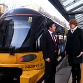 Rail Minister Huw Merriman meets with Councillor Susan Hinchclife to discuss a new platform at Bradford Forster Square
