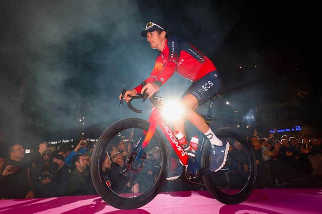 INEOS Grenadiers's British rider Geraint Thomas cycles on stage during the opening ceremony and team presentation in Pescara, on May 4, 2023, two days before the departure of the Giro d'Italia 2023 cycling race. (Picture: LUCA BETTINI/AFP via Getty Images)