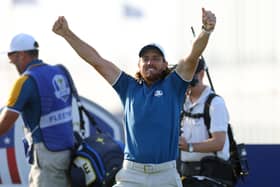 Tommy Fleetwood of Team Europe celebrates on the 17th green during the Sunday singles matches of the 2023 Ryder Cup at Marco Simone Golf Club on October 01, 2023 in Rome, Italy. (Picture: Andrew Redington/Getty Images)
