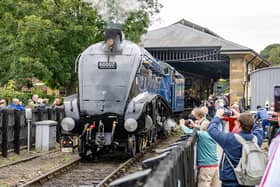 No. 60007 Sir Nigel Gresley arrives at Pickering during The North Yorkshire Moors Railway (NYMR) Annual Steam Gala.