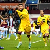 SO NEARLY: Sheffield United's Cameron Archer (second right) celebrates scoring their side's goal of the game at Villa Park - but they were thwarted in their hope of taking home all three points Picture: Nick Potts/PA