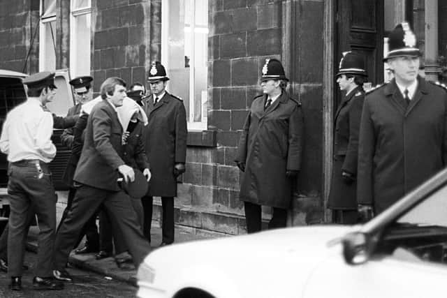 File photo dated 20/2/1981 of Peter Sutcliffe, under a blanket, arriving at Dewsbury Magistrates Court charged with the murder of 13 women and attempted murder of seven others.