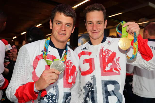 Brothers in arms: Jonny Brownlee (L) and Alistair Brownlee of Great Britain pose with their medals before a Rio 2016 Victory Parade for the British Olympic and Paralympic teams in 2016 in Manchester, England. (Picture: Mark Robinson/Getty Images)
