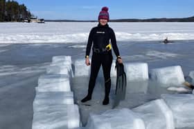 Louise Minchin free-diving under ice in Finland. Picture: Bloomsbury Sport/PA Photo.