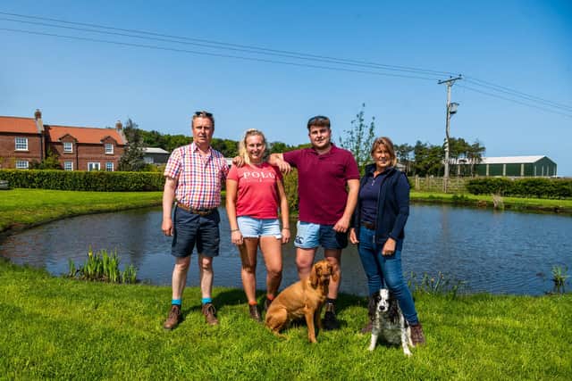 Farmers Martin and Debbie Stephenson, of Danebury Manor Farm, Flixton, near Scarborough, with their two children Harriet, 23, and George, 22