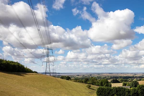 An existing overhead power line operated by National Grid near Creyke Beck, East Yorkshire.