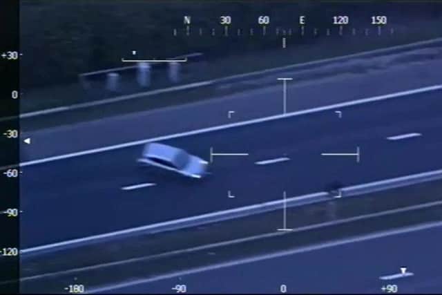 Video grab from footage of a high-speed pursuit highlights the efforts criminals go to evade police action.