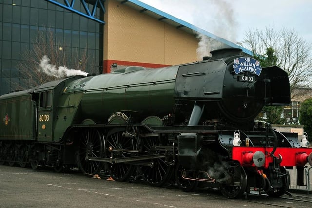 The Flying Scotsman stops at the National Railway Museum in York.