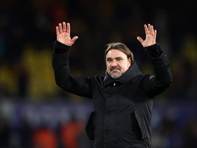Leeds United manager Daniel Farke waves to supporters at the final whistle of his side's 3-0 Championship victory over Birmingham City on New Year's Day. Picture: George Wood/Getty Images.