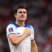 AL KHOR, QATAR - DECEMBER 04:  Harry Maguire of England thanks the support after the FIFA World Cup Qatar 2022 Round of 16 match between England and Senegal at Al Bayt Stadium on December 04, 2022 in Al Khor, Qatar. (Photo by Julian Finney/Getty Images)