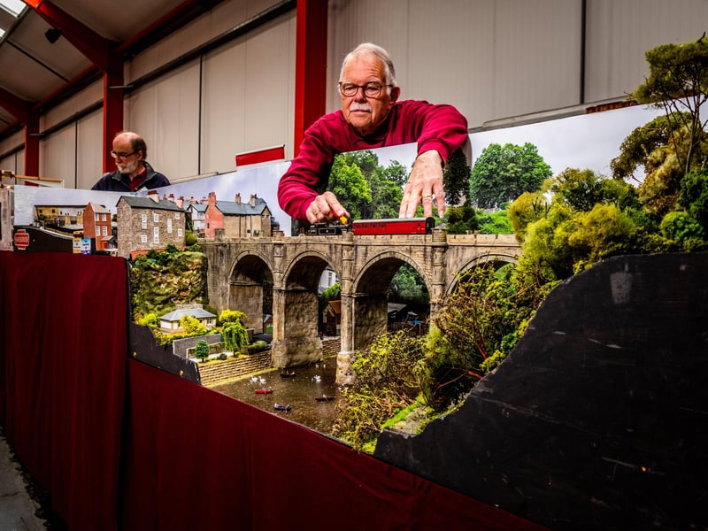 Graham Warren with his layout of The Knaresborough Viaduct over River Nidd.