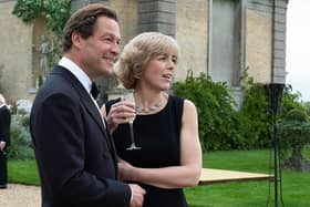 Charles (Dominic West) and Camilla (Olivia Williams) in Queen Victoria Square, Carr Lane, Hull.