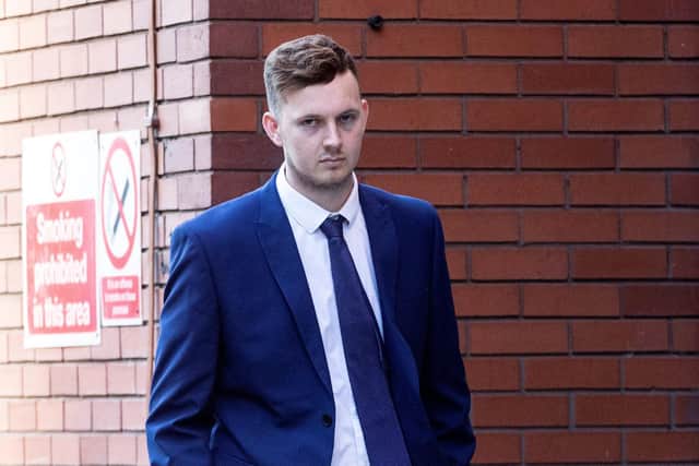 South Yorkshire Police officer, Rowan Horrocks, 26, arrives at Leeds Crown Court