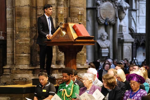 Prime Minister Rishi Sunak speaking at the NHS anniversary ceremony at Westminster Abbey, London, as part of the health service's 75th anniversary celebrations. PIC: Jordan Pettitt/PA Wire