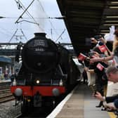 The Flying Scotsman locomotive arrives at Doncaster