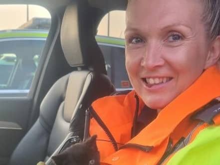 Emma Newell was one of the traffic officers that helped rescue a kitten from the M1