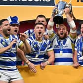Halifax lift the 1895 Cup after a dramatic win over Batley at Wembley. Picture by Matthew Merrick/SWpix.com.